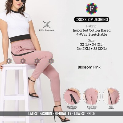 Women Cotton based Cross zip jeggings
