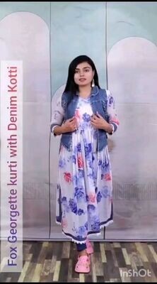 Ladies Fox Georgette Kusum Long kurta with Denim Kotti set