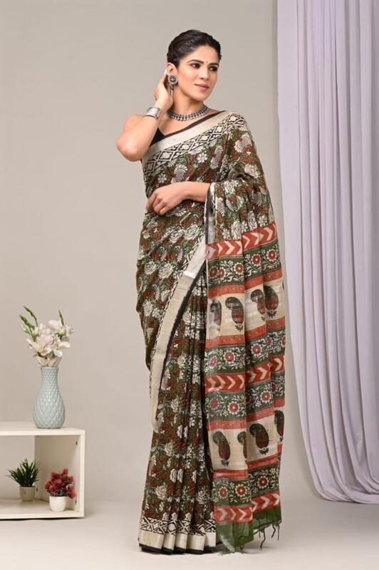 Exclusive Pure Cotton Linen Sarees With Blouse