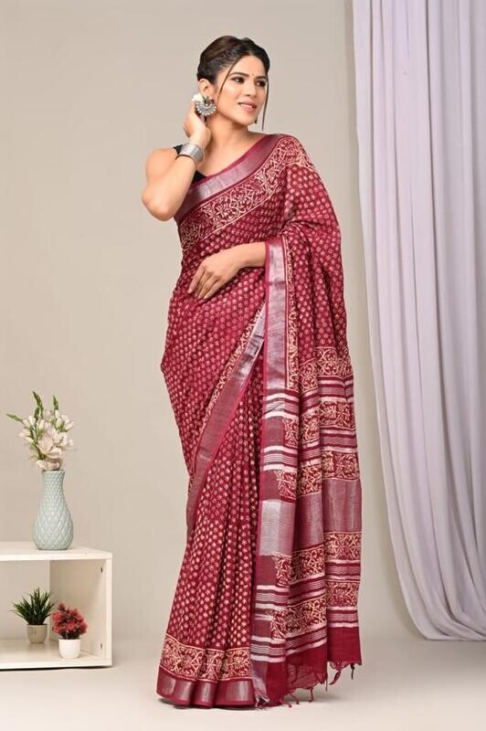 Exclusive Pure Cotton Linen Sarees With Blouse