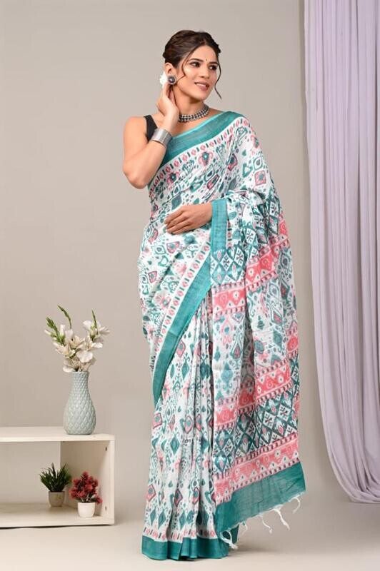 Exclusive Pure Cotton Linen Sarees With Blouse