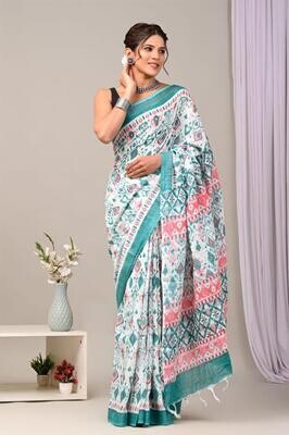 Exclusive Pure Cotton Linen Sarees With Blouse