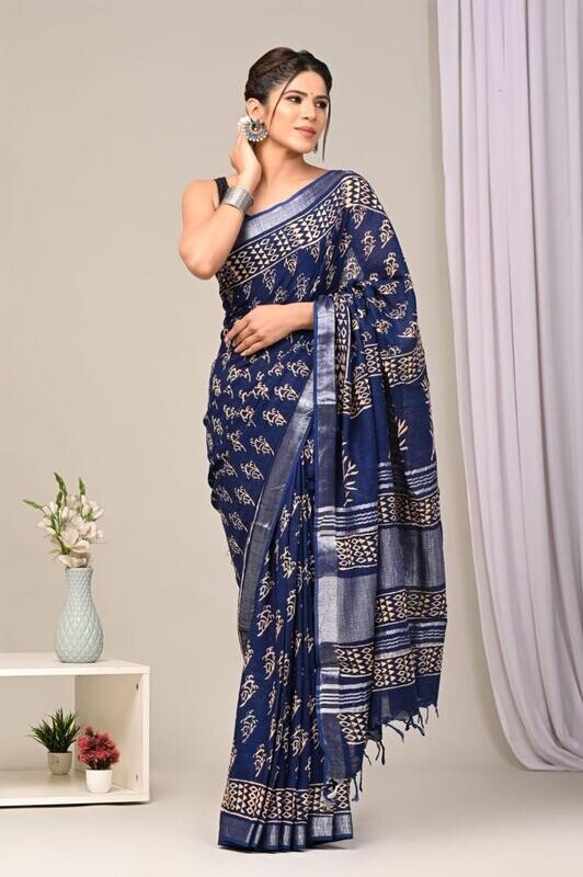 Exclusive Pure Cotton Linen Sarees With Blouse