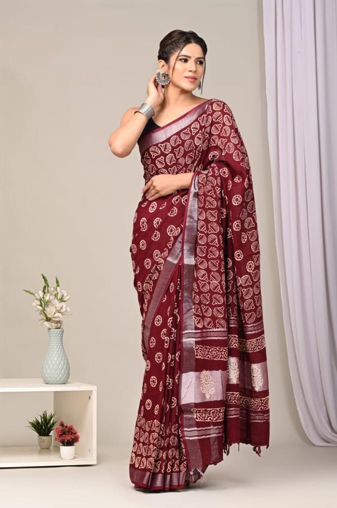 Exclusive Pure Cotton Linen Sarees With Blouse