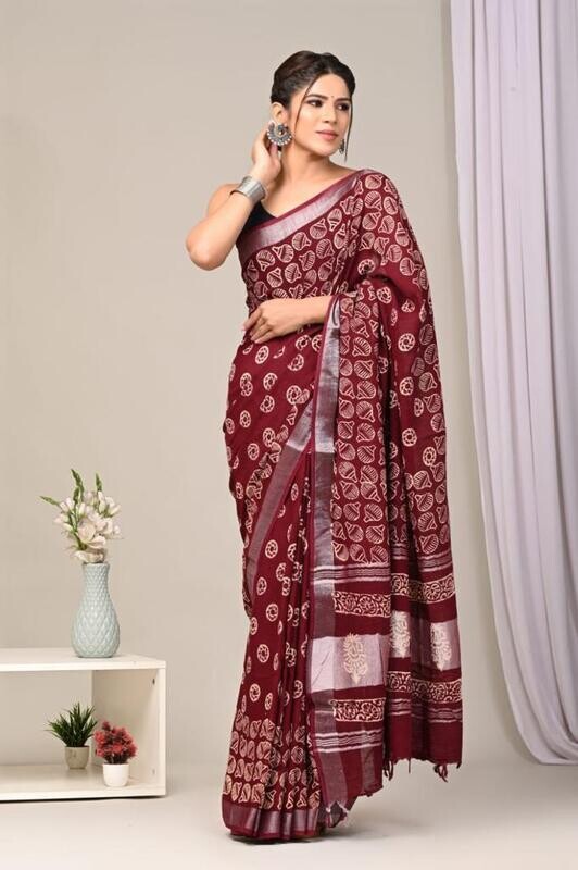 Exclusive Pure Cotton Linen Sarees With Blouse
