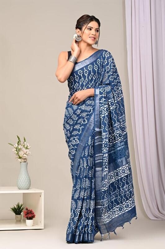 Exclusive Pure Cotton Linen Sarees With Blouse