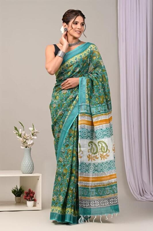 Exclusive Pure Cotton Linen Sarees With Blouse