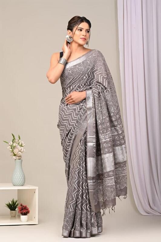 Exclusive Pure Cotton Linen Sarees With Blouse