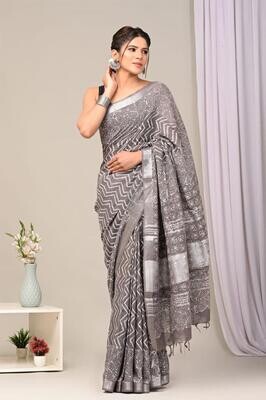Exclusive Pure Cotton Linen Sarees With Blouse