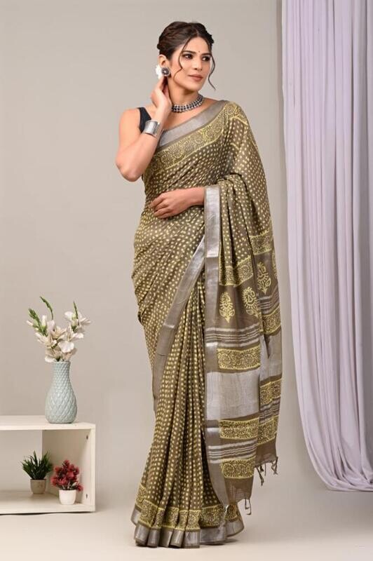Exclusive Pure Cotton Linen Sarees With Blouse