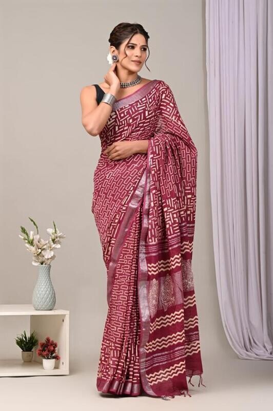 Exclusive Pure Cotton Linen Sarees With Blouse