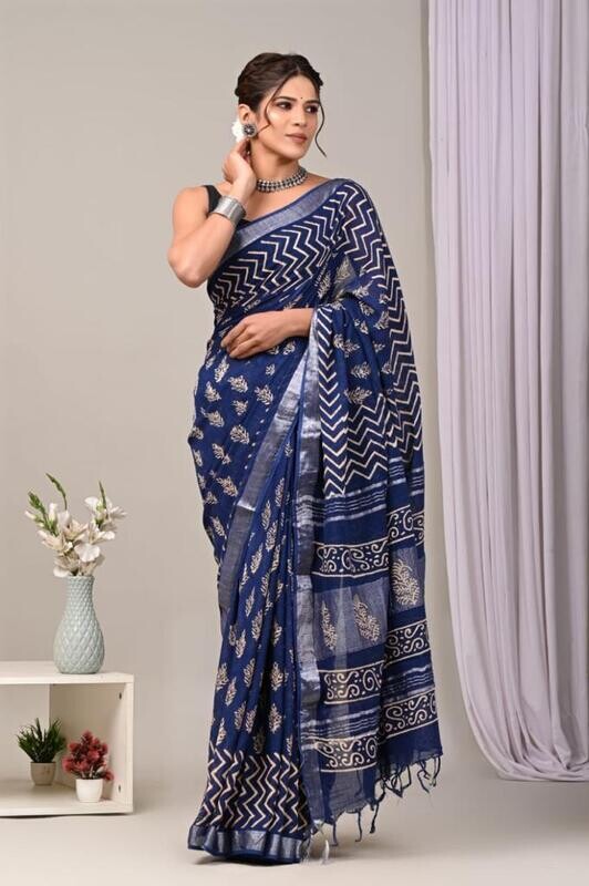 Exclusive Pure Cotton Linen Sarees With Blouse