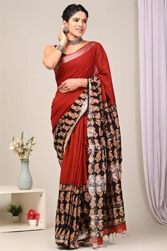 Exclusive Pure Cotton Linen Sarees With Blouse