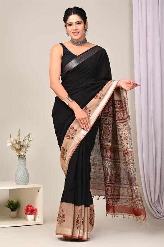 Exclusive Pure Cotton Linen Sarees With Blouse