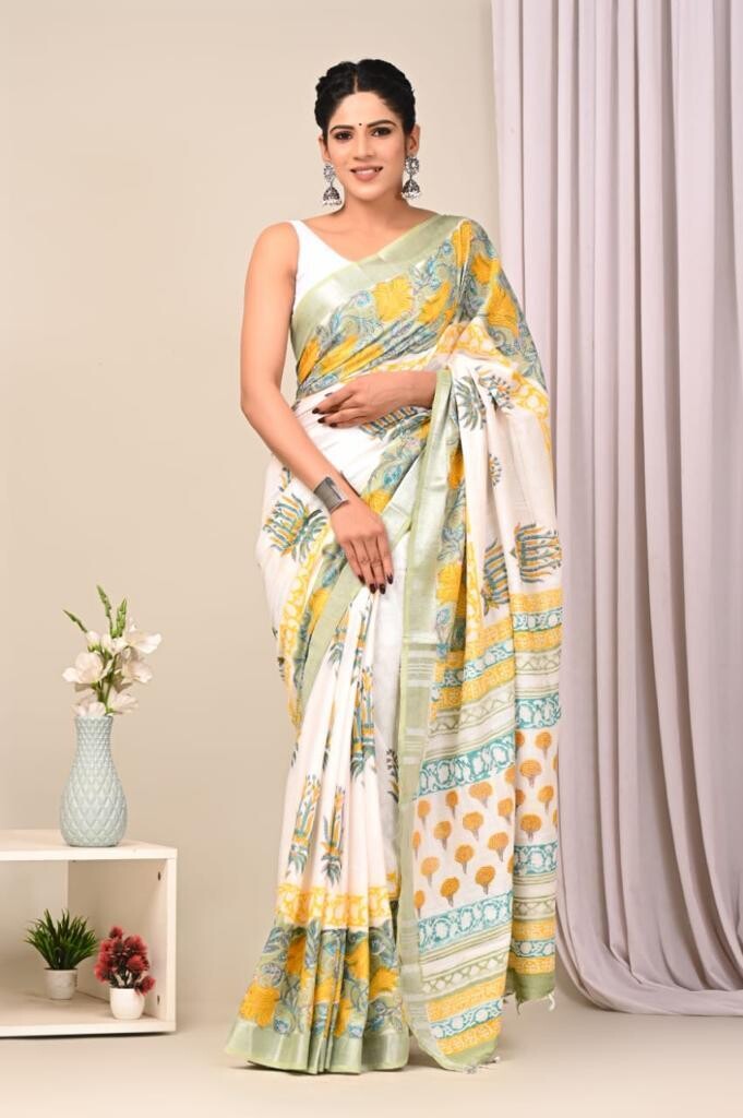 Exclusive Pure Cotton Linen Sarees With Blouse