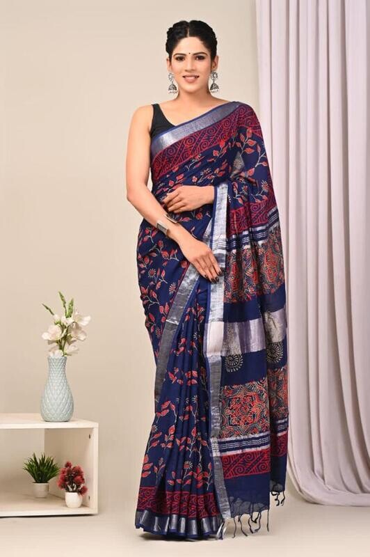Exclusive Pure Cotton Linen Sarees With Blouse
