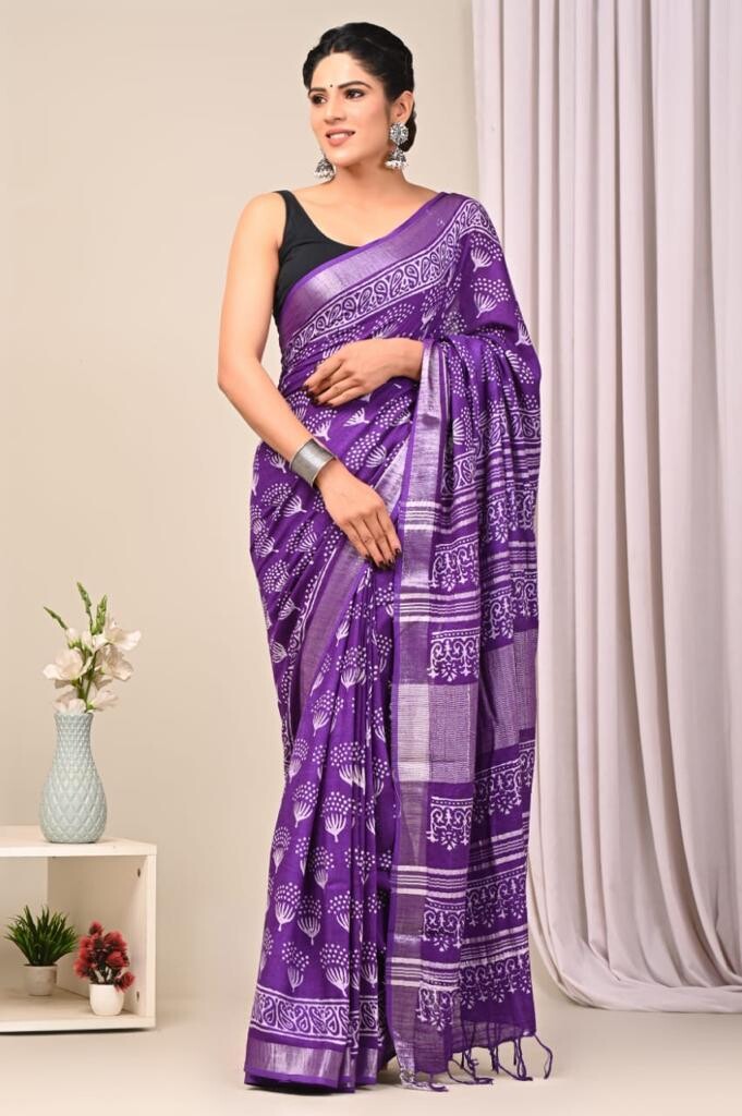 Exclusive Pure Cotton Linen Sarees With Blouse