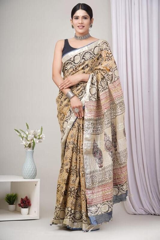 Exclusive Pure Cotton Linen Sarees With Blouse