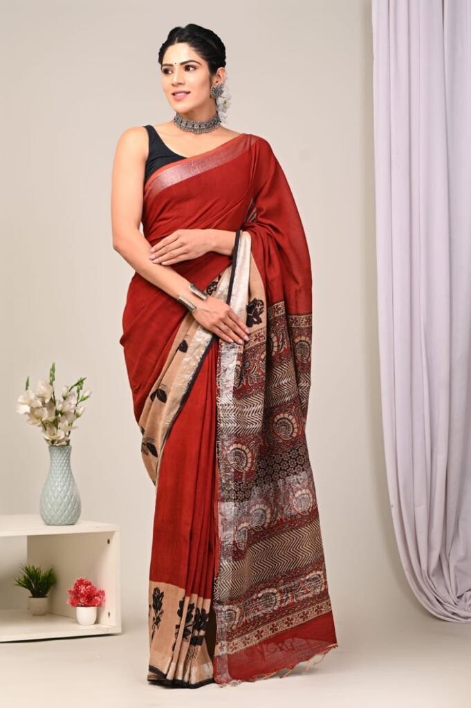 Exclusive Pure Cotton Linen Sarees With Blouse