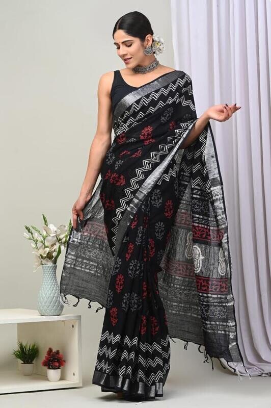 Exclusive Pure Cotton Linen Sarees With Blouse
