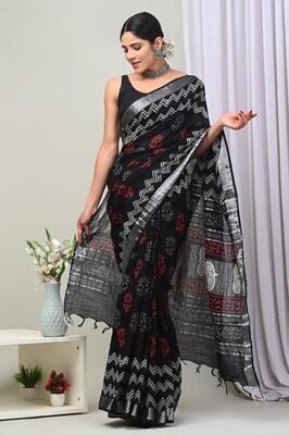Exclusive Pure Cotton Linen Sarees With Blouse