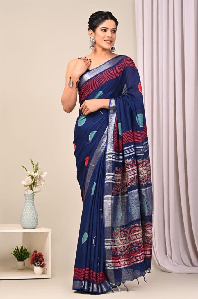 Exclusive Pure Cotton Linen Sarees With Blouse