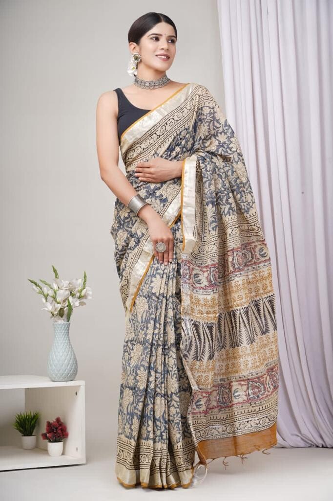 Exclusive Pure Cotton Linen Sarees With Blouse