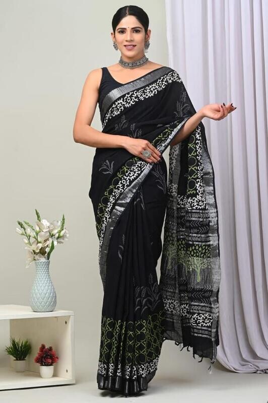 Exclusive Pure Cotton Linen Sarees With Blouse