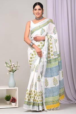 Exclusive Pure Cotton Linen Sarees With Blouse