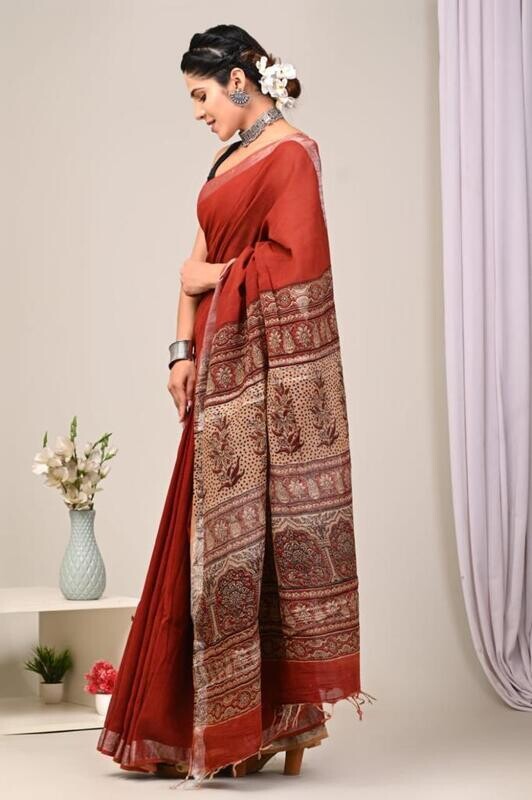 Exclusive Pure Cotton Linen Sarees With Blouse