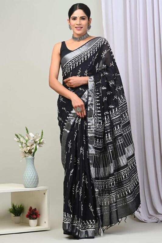 Exclusive Pure Cotton Linen Sarees With Blouse
