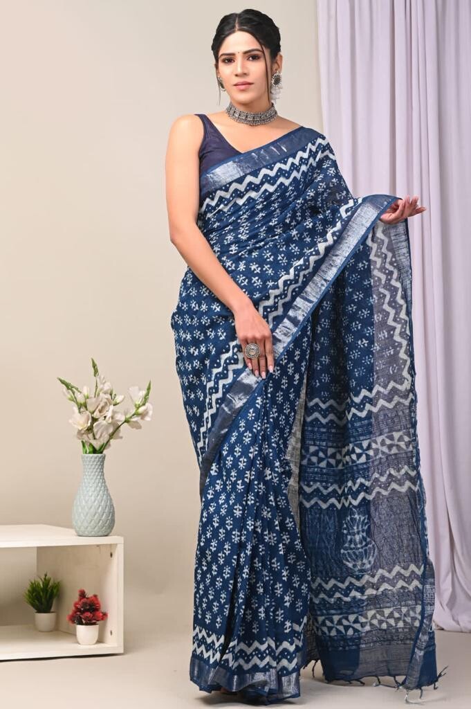 Exclusive Pure Cotton Linen Sarees With Blouse