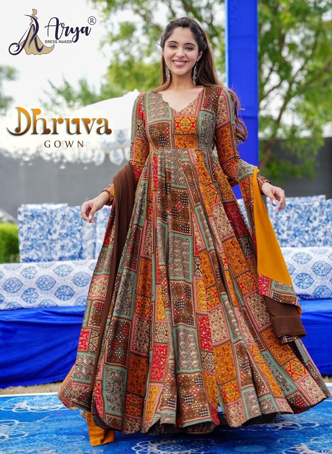 Dhruva Ladies heavy Muslin  Fancy Gown with Dupatta