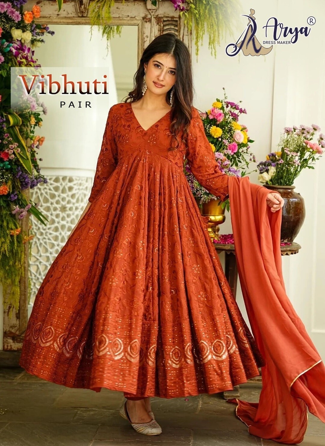Vibhuti Ladies Muslin Gown with Pant and Dupatta