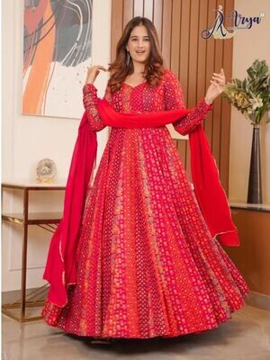 Muskan designer Red Anarkali Gown with Dupatta