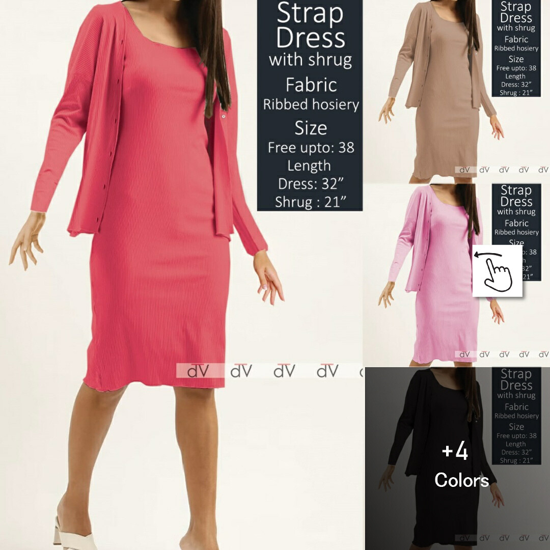 Women Stretchable Cotton Hosiery Strap Dress With Shrug