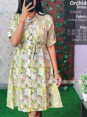 Orchid Floral A-Line Rayon Cotton Dress