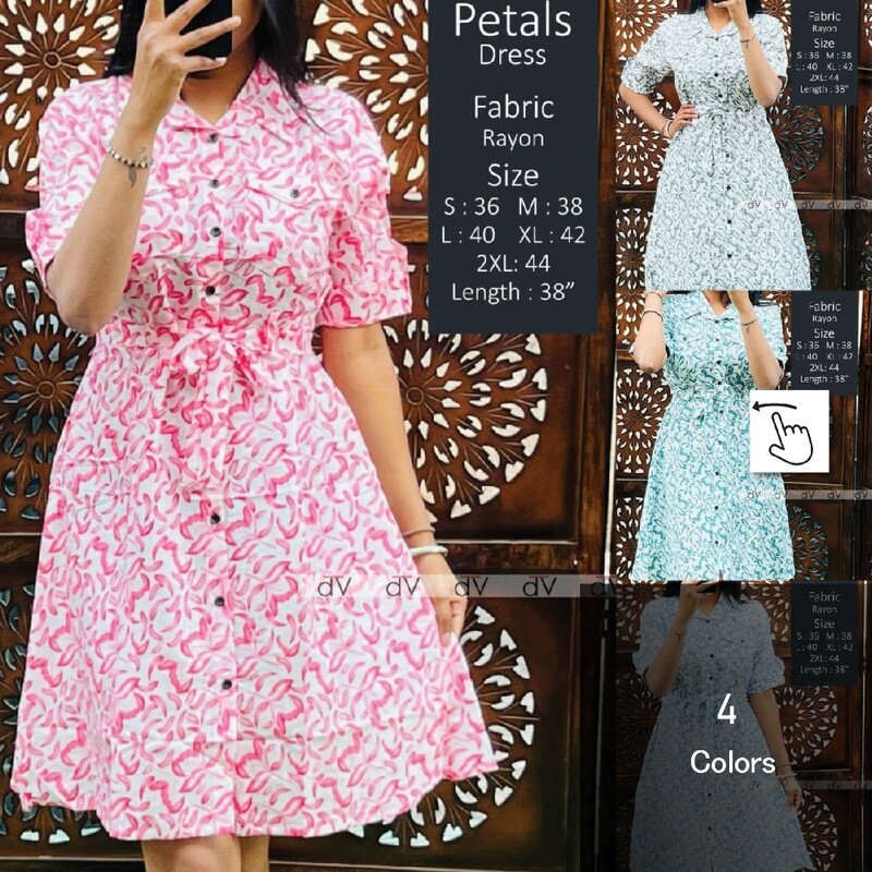 High quality Rayon cotton Women Dress with 3/4th sleeve and petal design