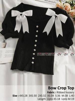 Ribbed Cotton hosiery Bow Crop Top from XS to L