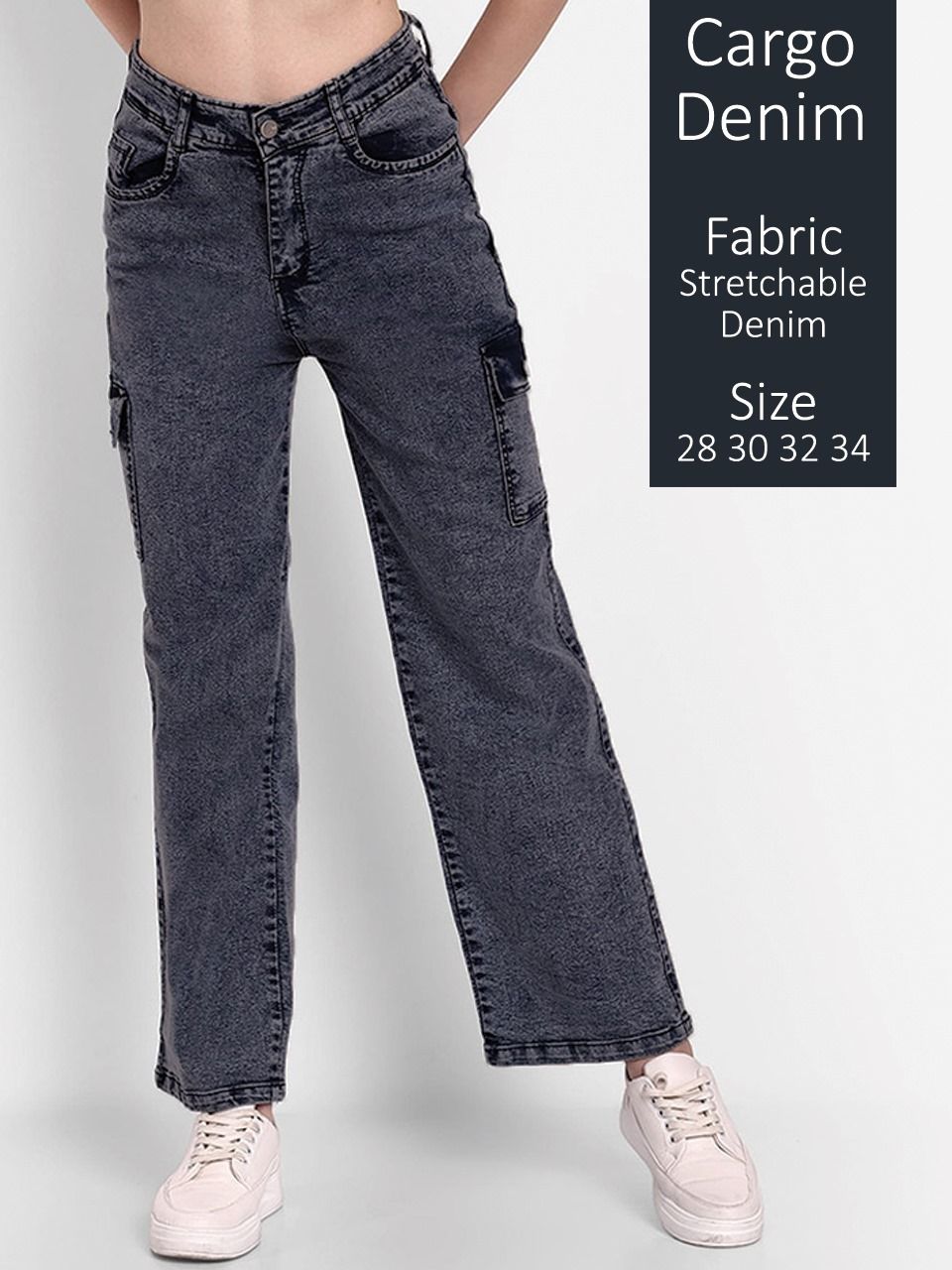Women Black Denim Cargo pant