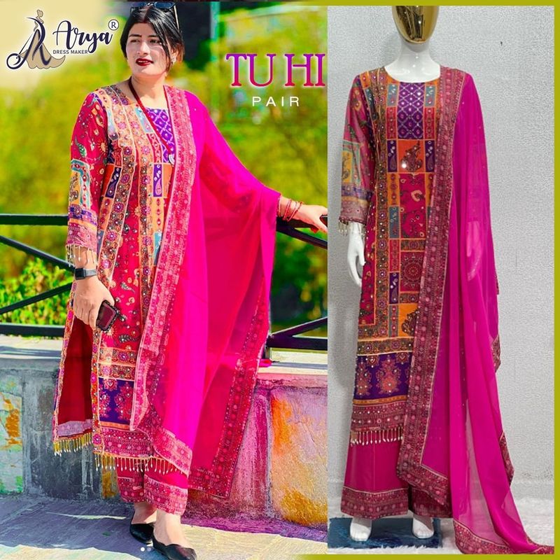 Tuhi Ladies Muslin designer suit with dupatta and Pant