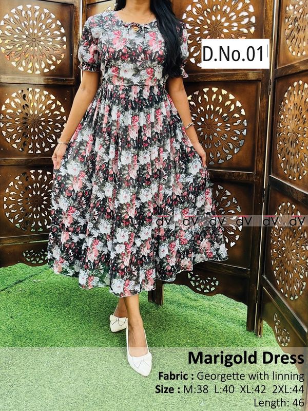 Marigold Georgette Pleated dress with lining