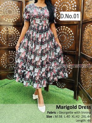 Marigold Georgette Pleated dress with lining