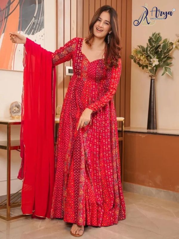 Muskan designer Red Anarkali Gown with Dupatta