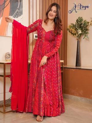 Muskan designer Red Anarkali Gown with Dupatta