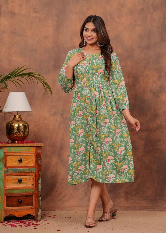 Pure Hand Block Printed Jaipuri Cotton Long Kurtis