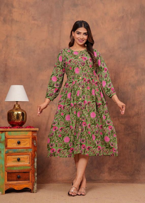 Pure Hand Block Printed Jaipuri Cotton Long Kurtis
