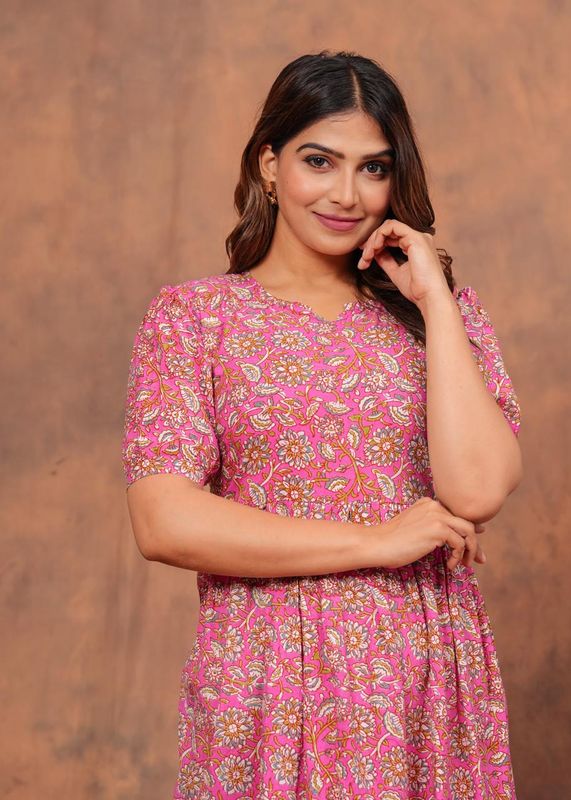 Pure Hand Block Printed Jaipuri Cotton Long Kurtis