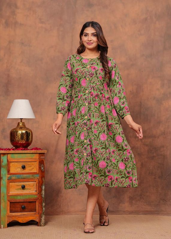 Pure Hand Block Printed Jaipuri Cotton Long Kurtis