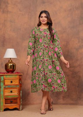 Pure Hand Block Printed Jaipuri Cotton Long Kurtis